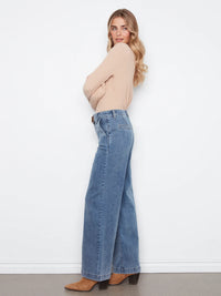 Charlie B-Wide Leg Pants Removable Belt-Medium Blue