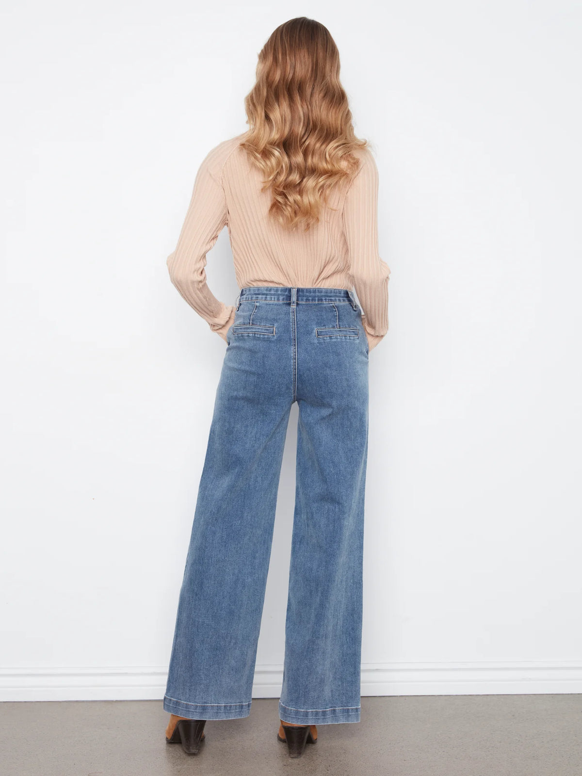 Charlie B-Wide Leg Pants Removable Belt-Medium Blue