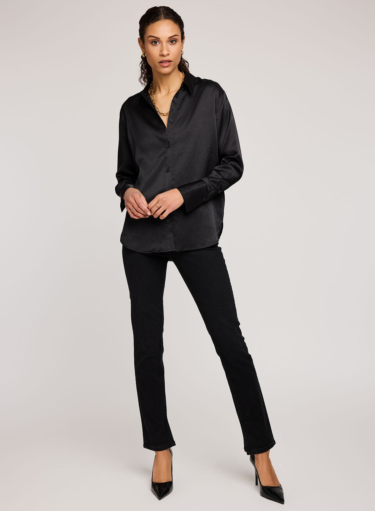 Gentle Fawn Simone Satin Button Down Shirt - Black