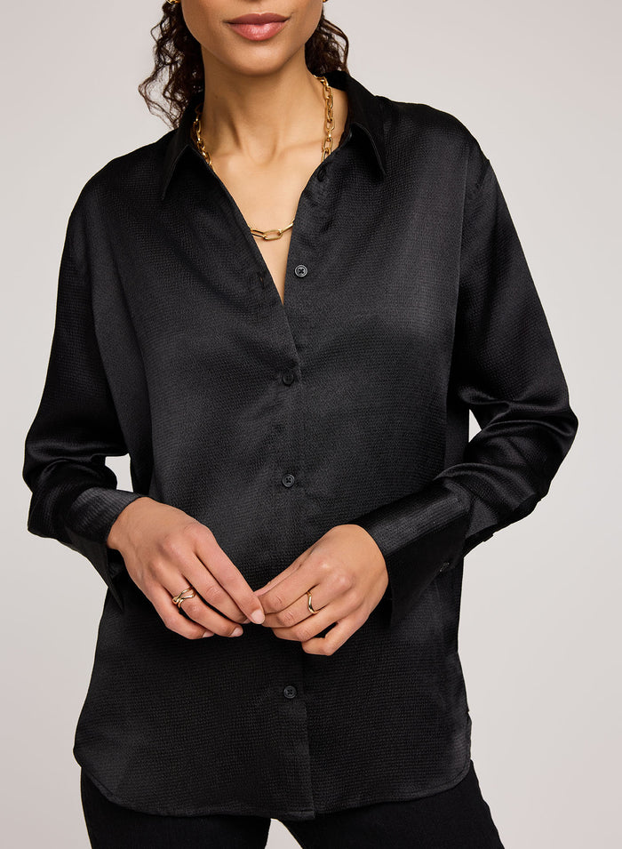 Gentle Fawn Simone Satin Button Down Shirt - Black