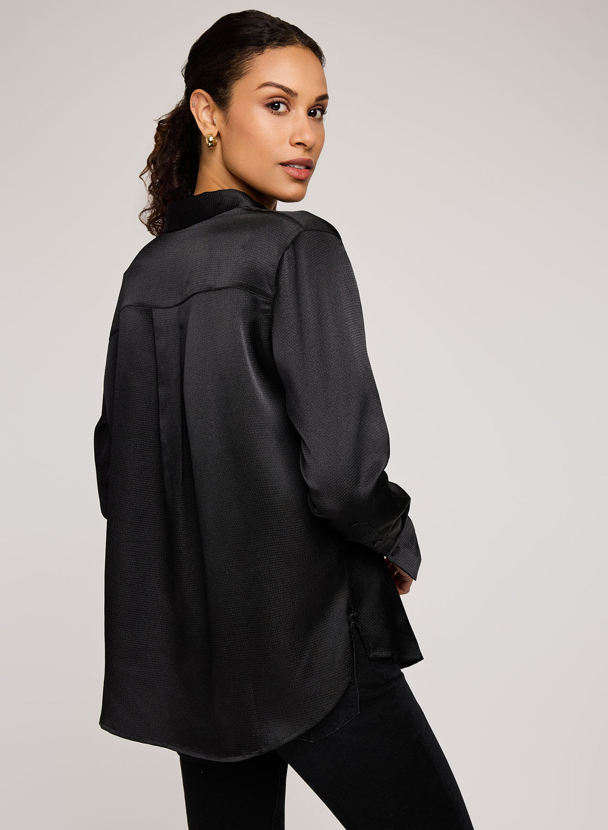 Gentle Fawn Simone Satin Button Down Shirt - Black