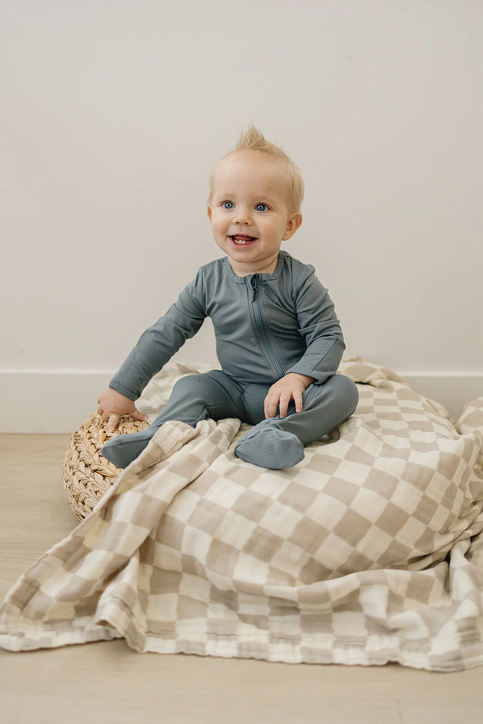 Mebie Baby Bamboo Footed Zipper - Dusty Blue