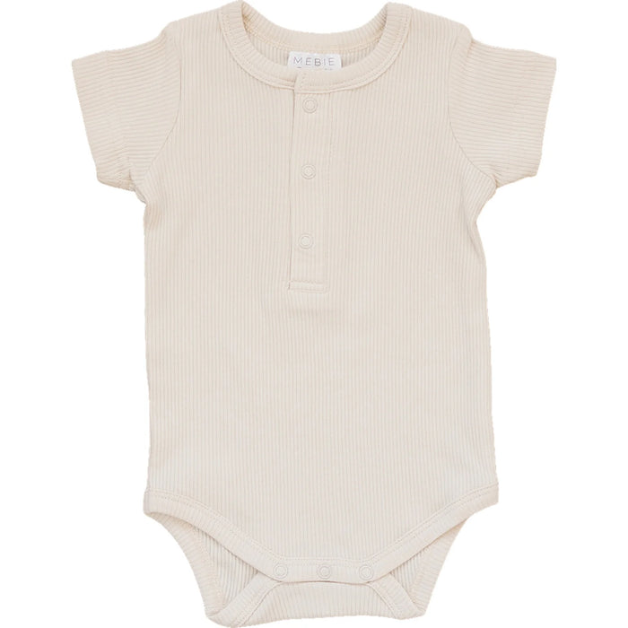 Mebie Baby Organic Cotton Ribbed Snap Bodysuit - Oatmeal