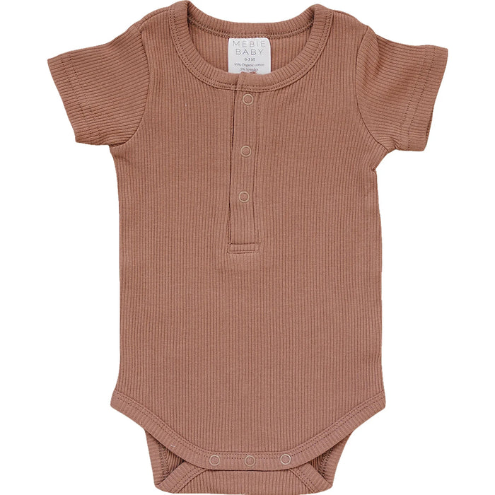 Mebie Baby Organic Cotton Ribbed Snap Bodysuit - Dusty Rose