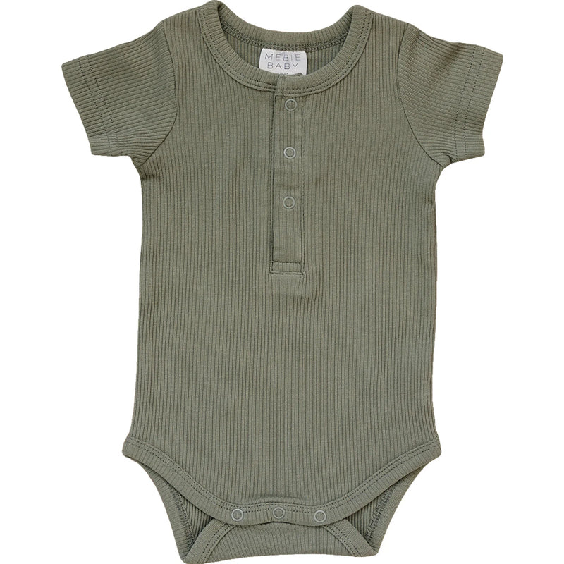 Mebie Baby Organic Cotton Ribbed Snap Bodysuit - Green