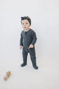 Mebie Baby Organic Cotton Ribbed Zipper - Charcoal