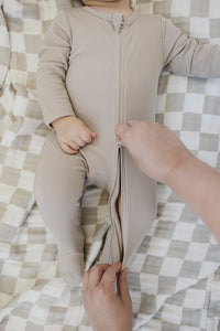 Mebie Baby Organic Cotton Ribbed Zipper - oatmeal