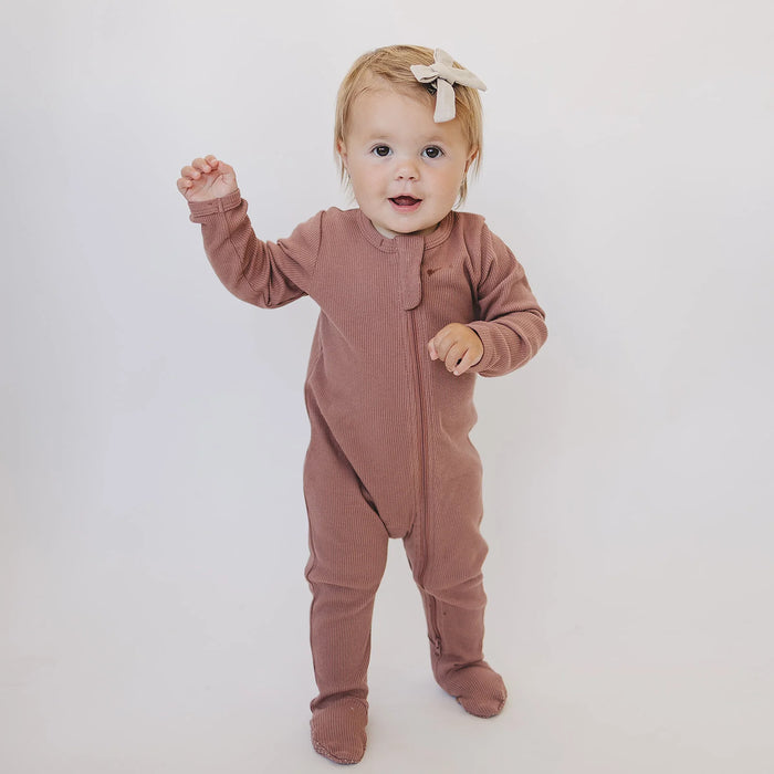 Mebie Baby Organic Cotton Ribbed Zipper - Dusty Rose