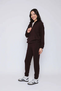 ORB Everly-Luxe Fleece 1/2 Zip Mock Neck - Brown