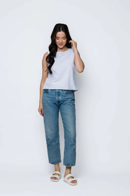 Orb Holly Reversible Tie Top - White Pinstripe