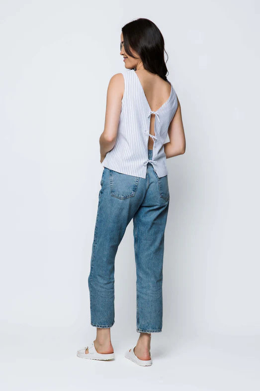 Orb Holly Reversible Tie Top - White Pinstripe