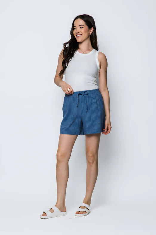 Orb Steph Woven Easy Shorts - Blue Pinstripe