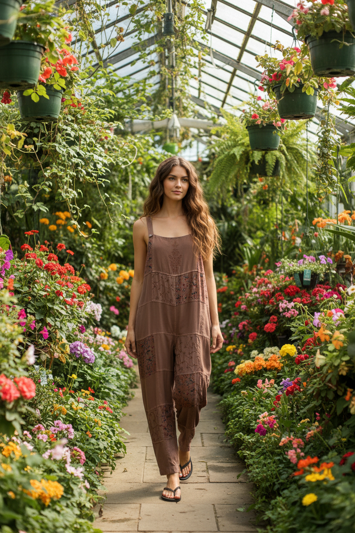 Papillon Embroidered Patchwork Overall
