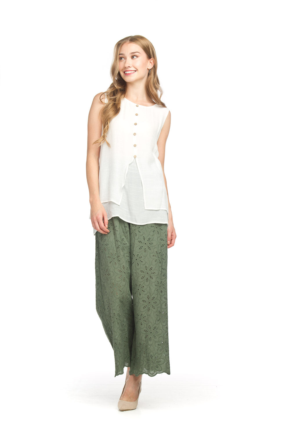 The Stetson Snow Sleeveless Layered Crinkle Tunic
