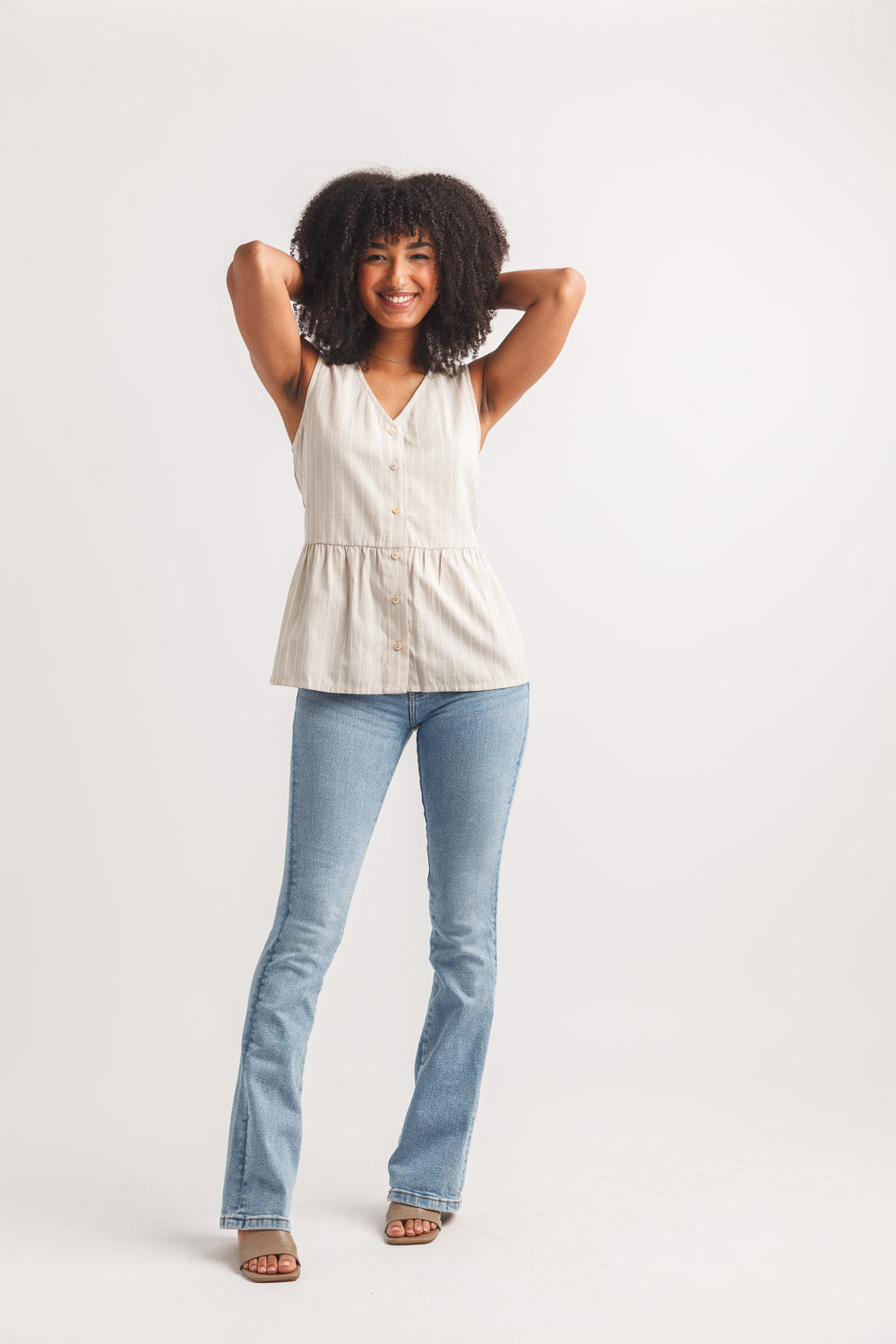 The Myra Striped V-Neck Ruffle Top