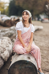 Papillon Embroidered Patchwork Overalls - Blush