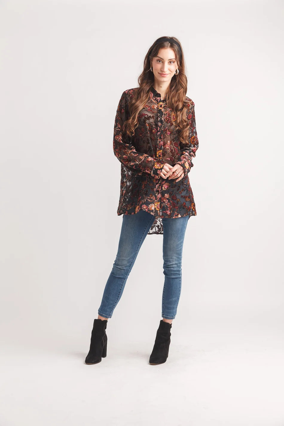 Papillon Floral Velvet Burnout Collared