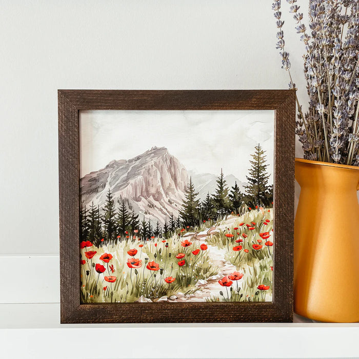 Watercolour Poppies Wood Sign