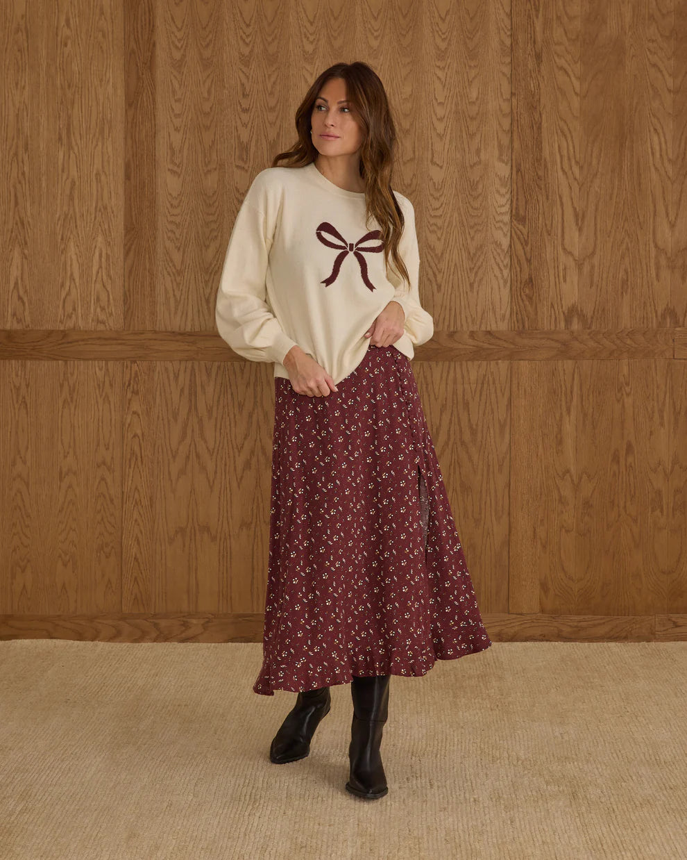 Rylee & Cru - Button Slit Skirt - Harvest Berry