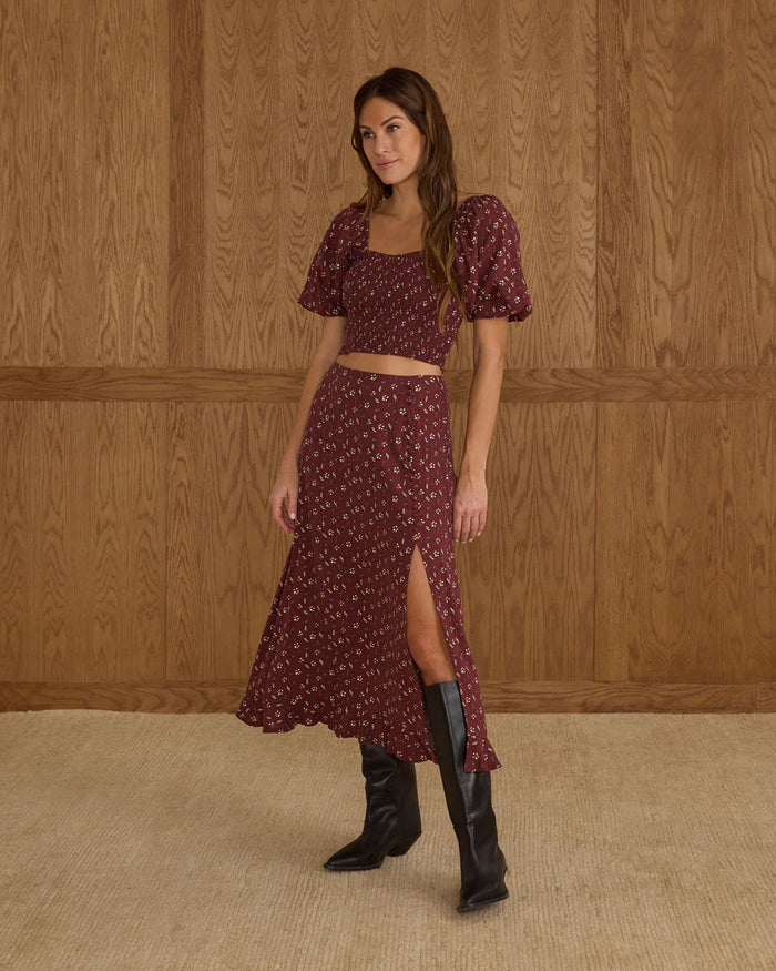 Rylee & Cru - Button Slit Skirt - Harvest Berry