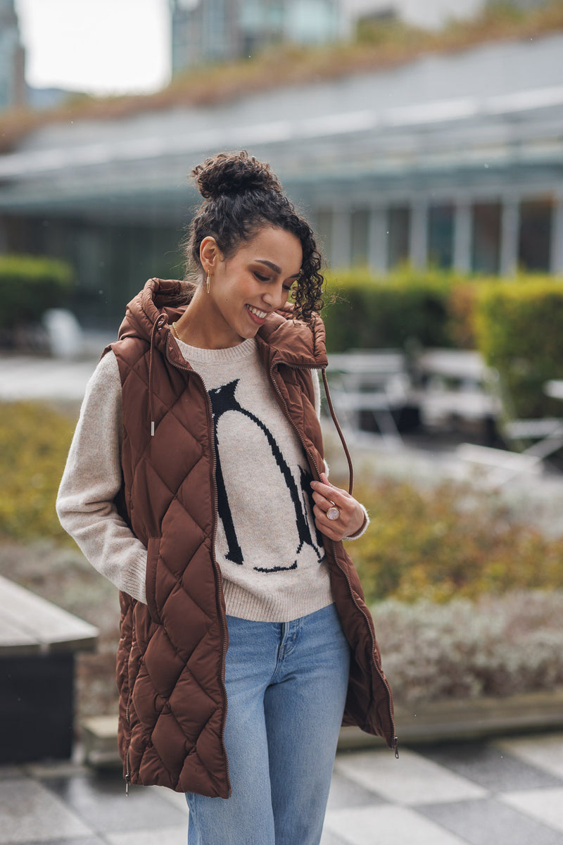 Puffer Hooded Vest - Brown
