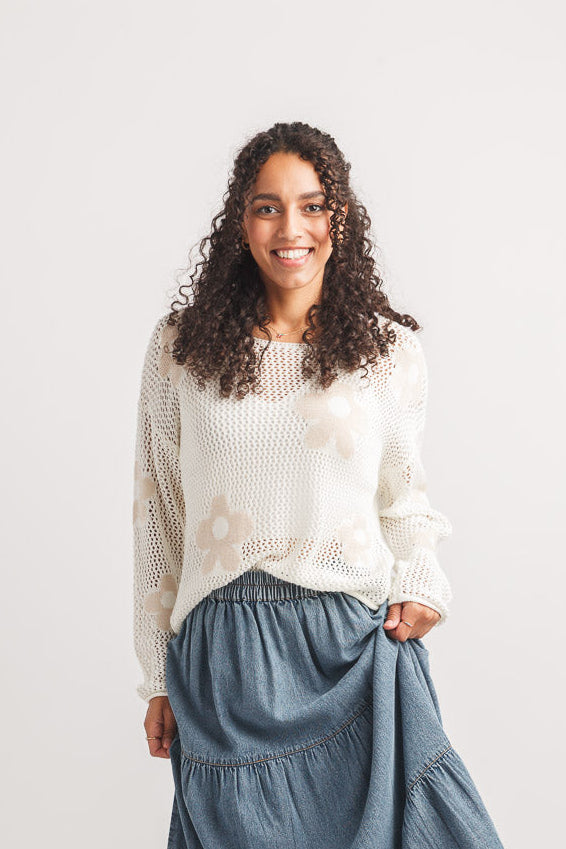Papillon Daisy Open Knit Sweater - White