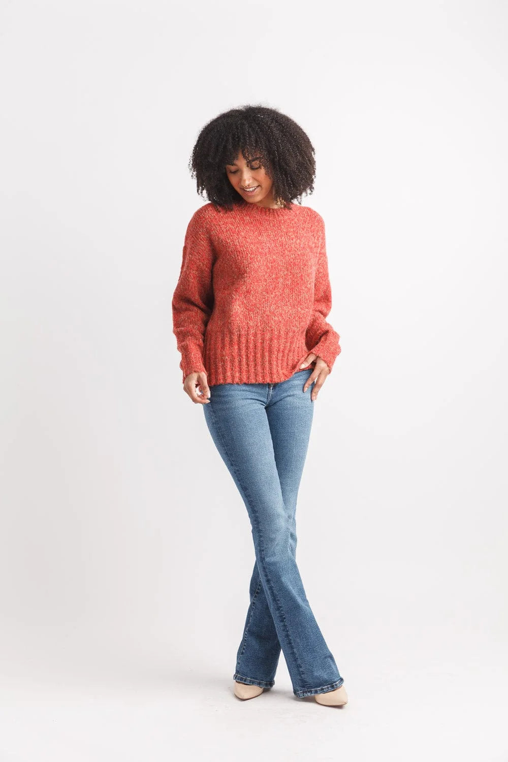 Papillon Marl Knit Sweater Rib Trim
