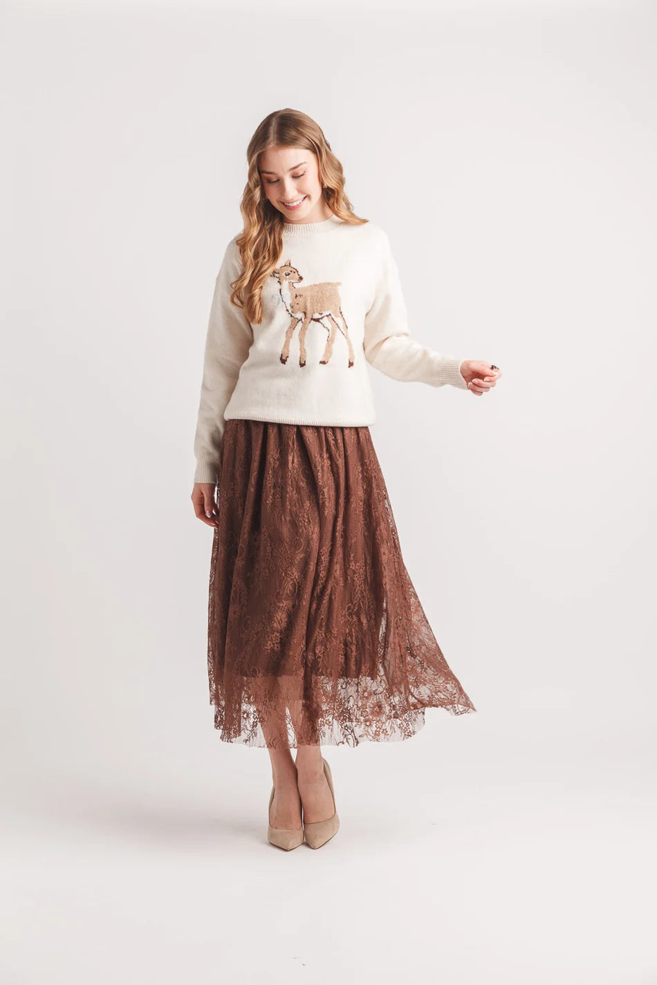 Papillon Fawn Knit Intarsia Sweater