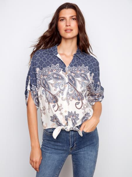 Charlie B Front Tie Button-Front Blouse