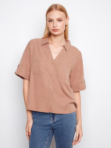 Charlie B Tencel Blouse With Patch Pockets