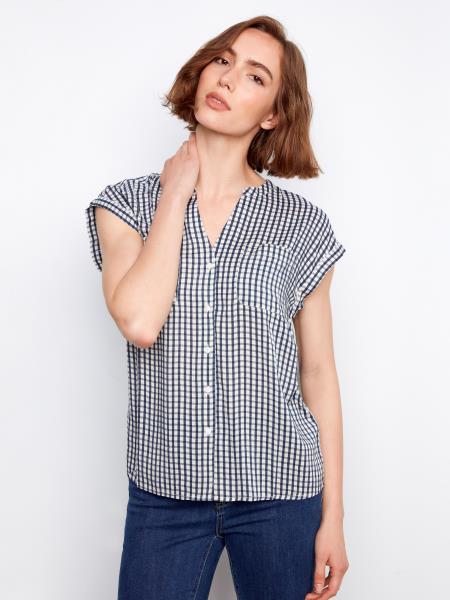 Charlie B Gingam Short Sleeve Blouse