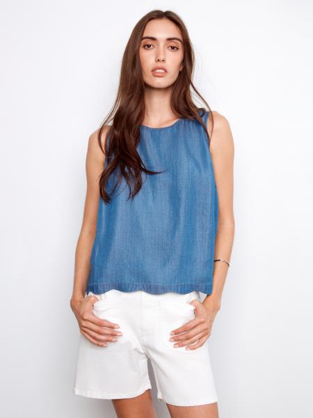 Charlie B Scallop Hem Top - Denim