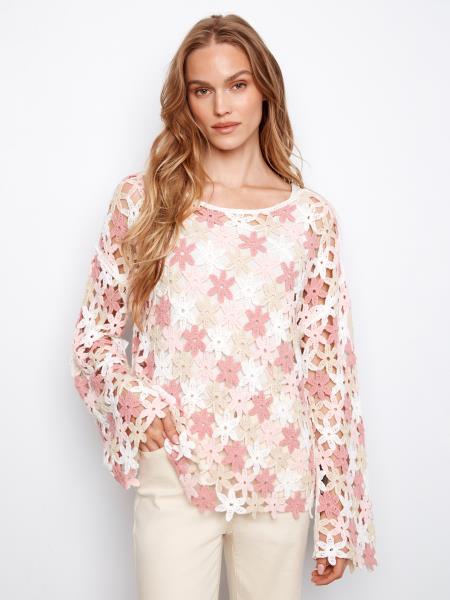 Charlie B 3/4 Sleeve Crochet Flower Blouse