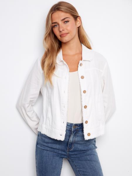 Charlie B Frayed Linen Jacket - White