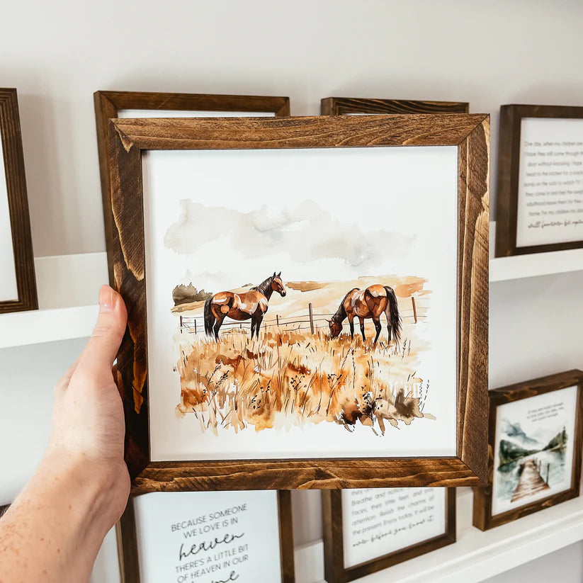 Watercolour Horses framed Wood Sign