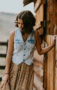 DAZE Light Wash Denim Button Vest