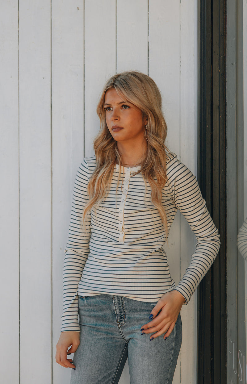 Z Supply Stella Striped Henley - Crystal