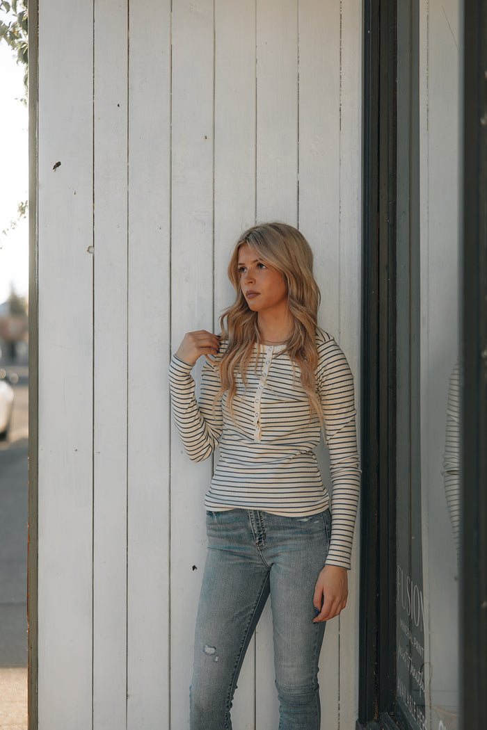 Z Supply Stella Striped Henley - Crystal