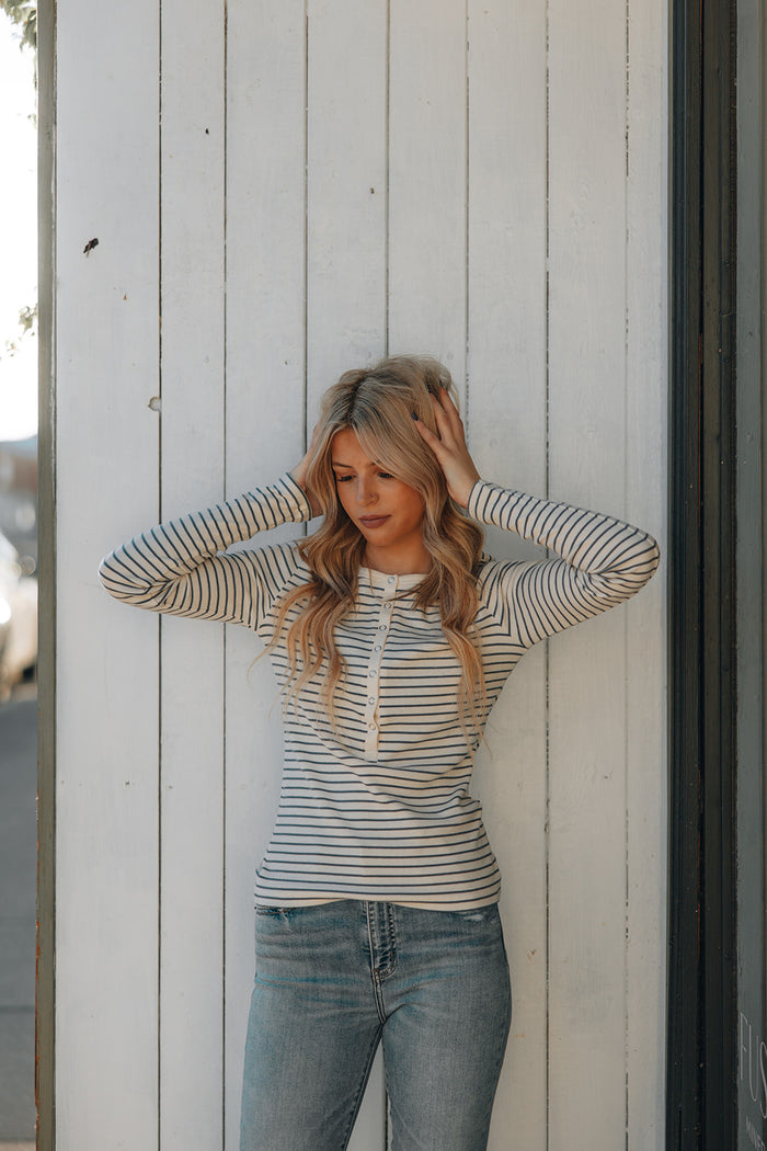 Z Supply Stella Striped Henley - Crystal