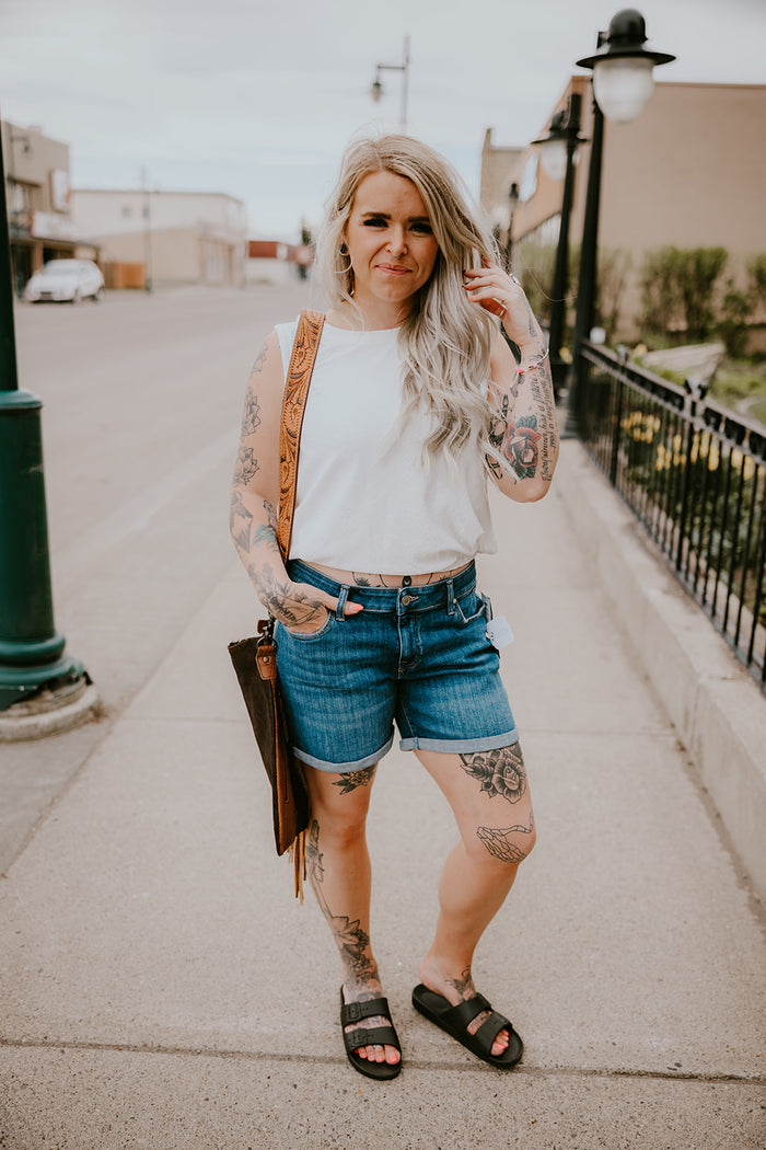 Orb Ginny Eyelet Gathered Tank-White