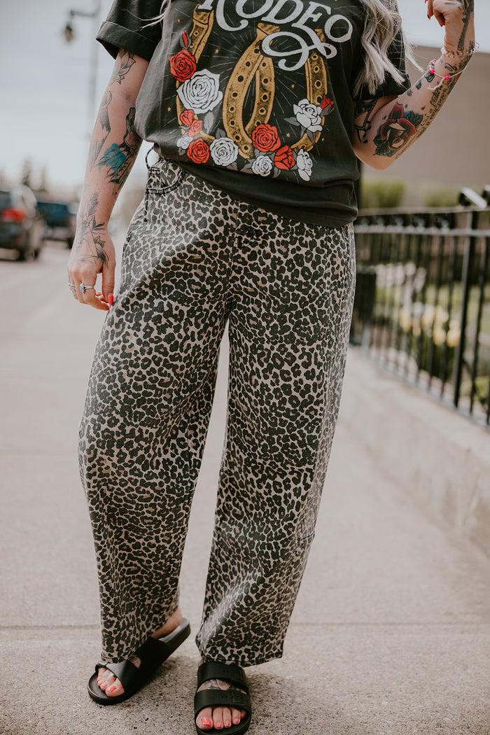 Leopard Print Barrel Pants