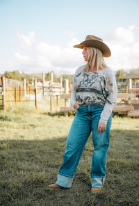 Aztec Horse print back lace up top: Khaki