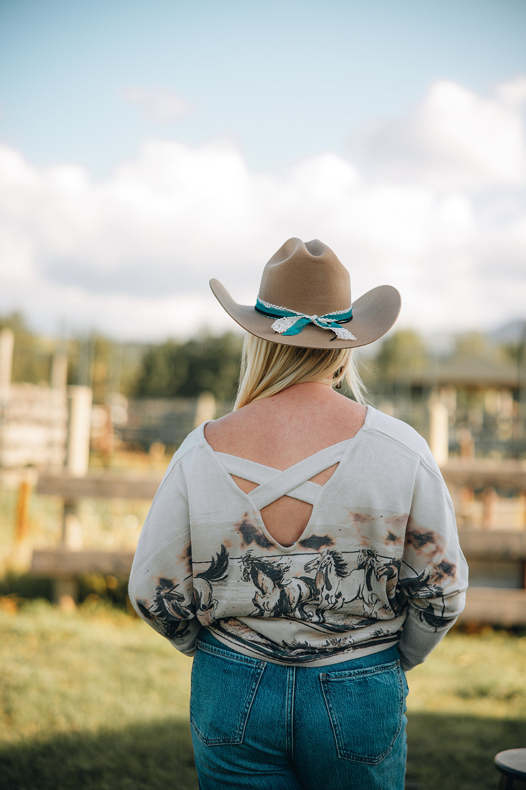 Aztec Horse print back lace up top: Khaki