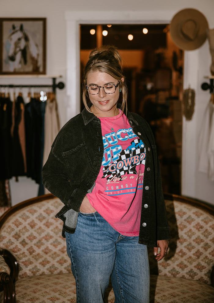 Buckle up cowboy oversized tee: Mineral Magenta