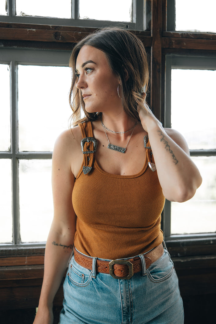 Buckle Up Bodysuit - Camel