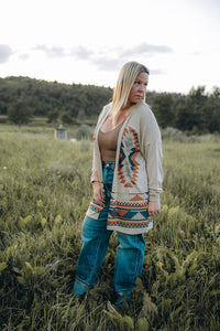 Aztec Print Knit Cardigan: Khaki