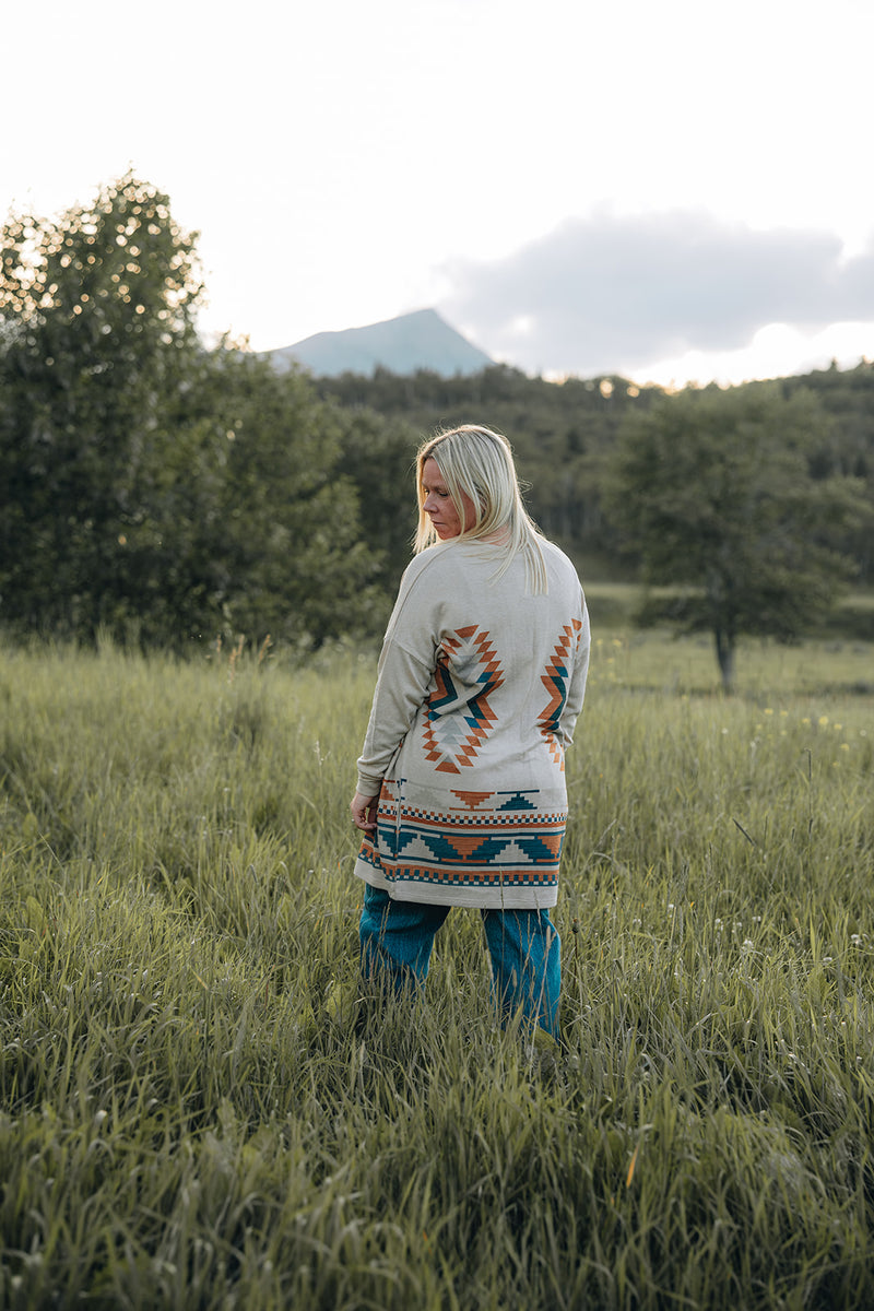 Aztec Print Knit Cardigan: Khaki