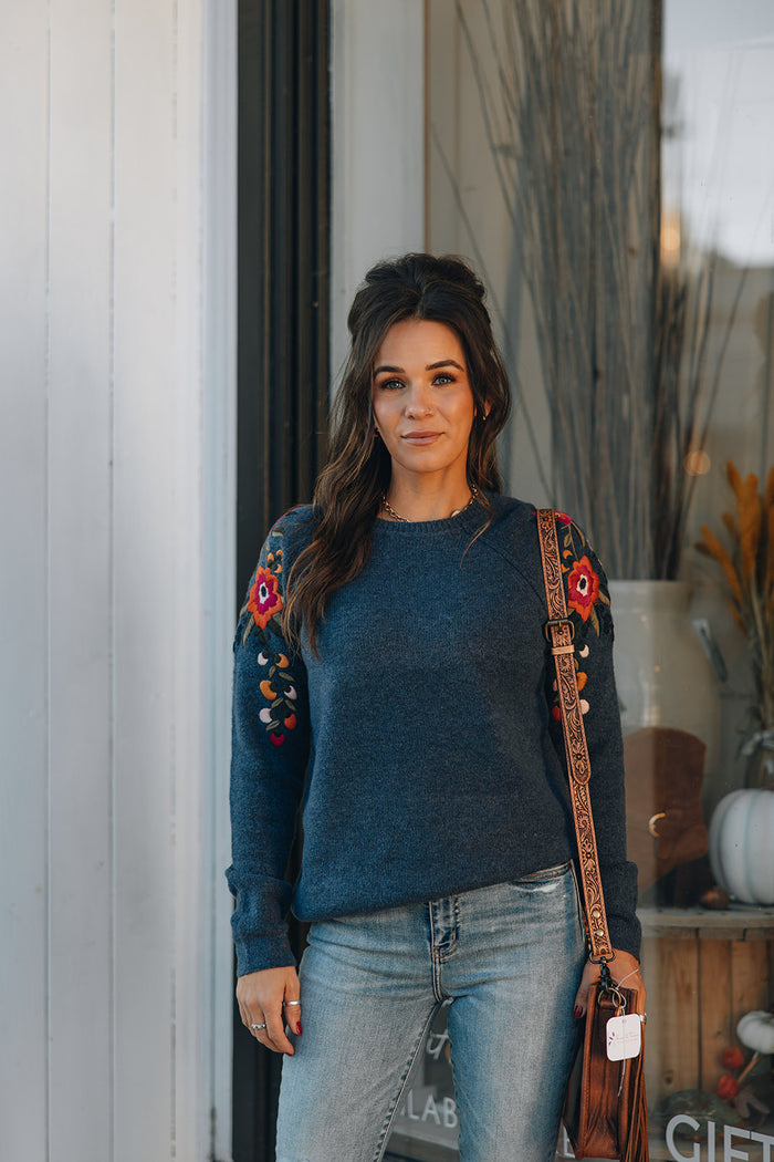 Charlie B - Soft Bloom Sweater - Floral Heather Denim