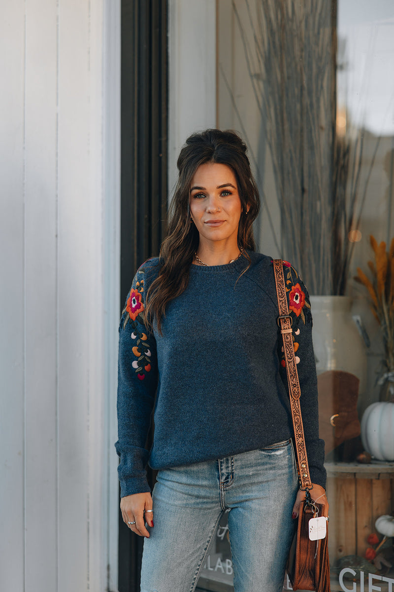 Charlie B - Soft Bloom Sweater - Floral Heather Denim