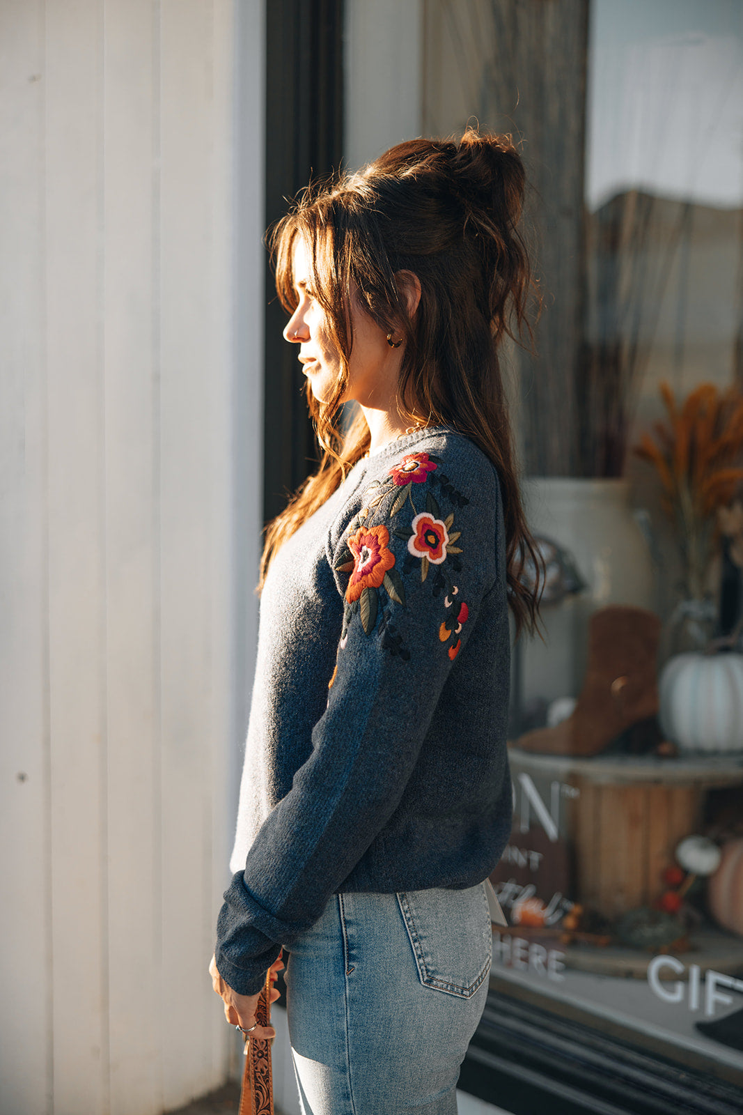 Charlie B - Soft Bloom Sweater - Floral Heather Denim